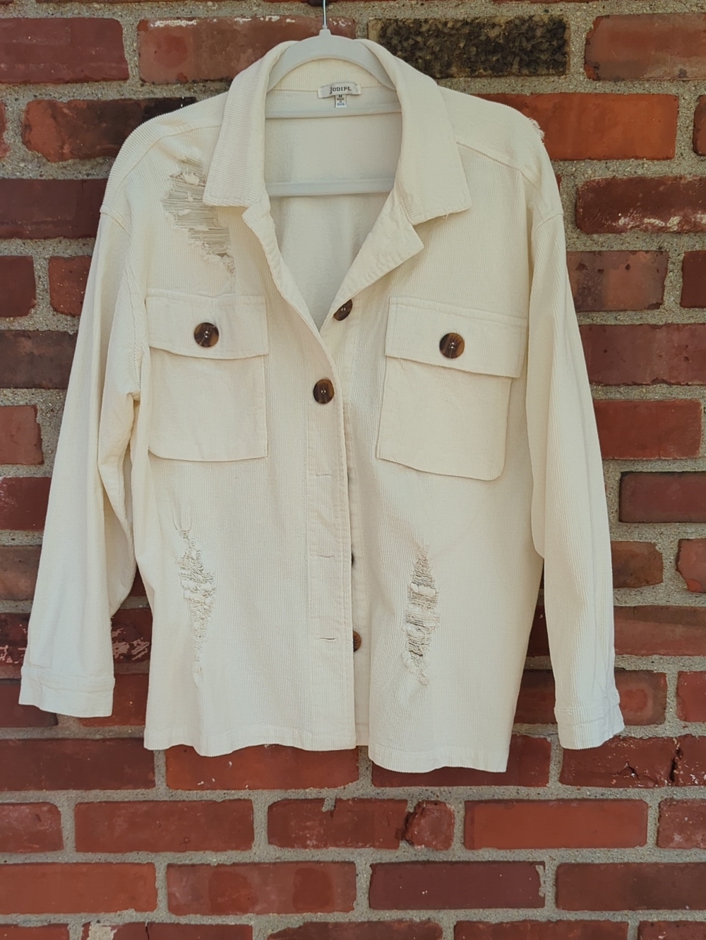 Joseph A Cream Distressed Utility Jacket with Patch Pockets